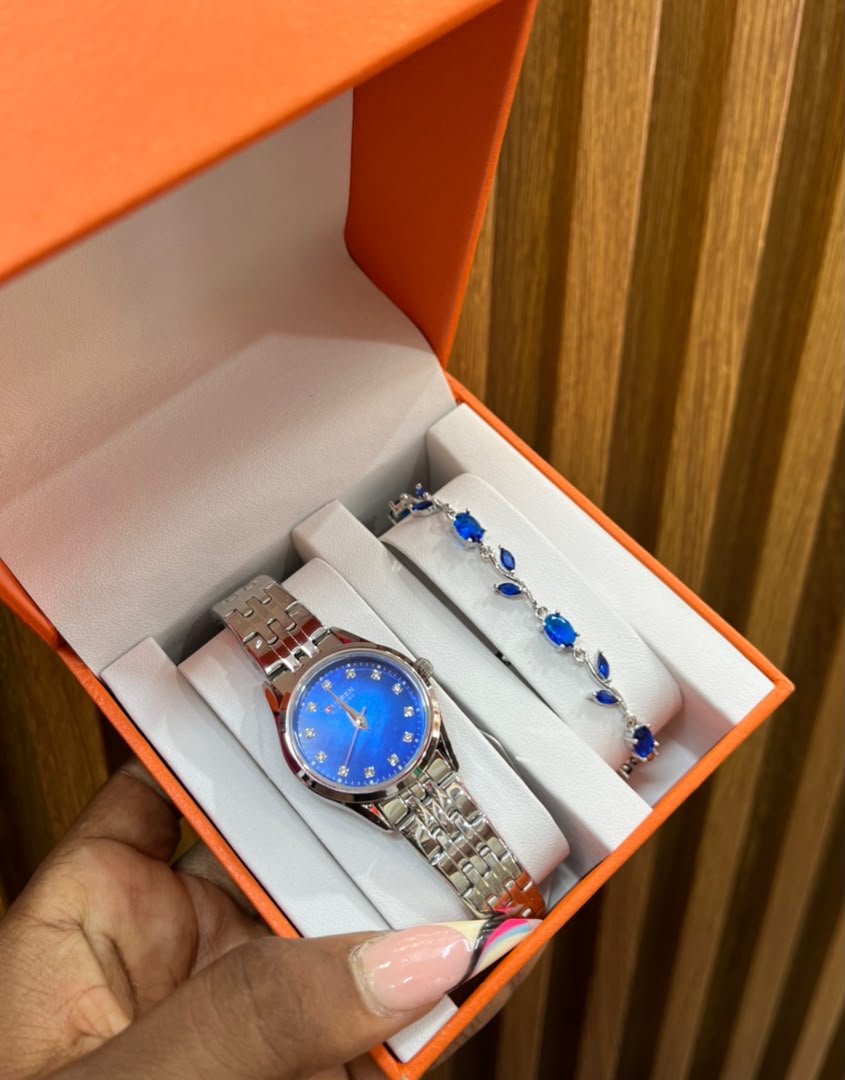 Blue Dial Watch and Blue Stone Bracelet Giftset