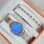 Curren Blue Dial Watch and Evil Eye Bracelet Giftset