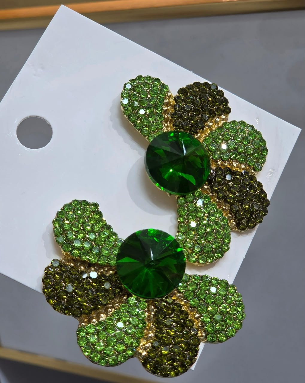 Green Crystal Flower Statement Earrings