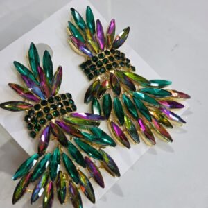 Multicolour Crystal Leaf Statement Earrings
