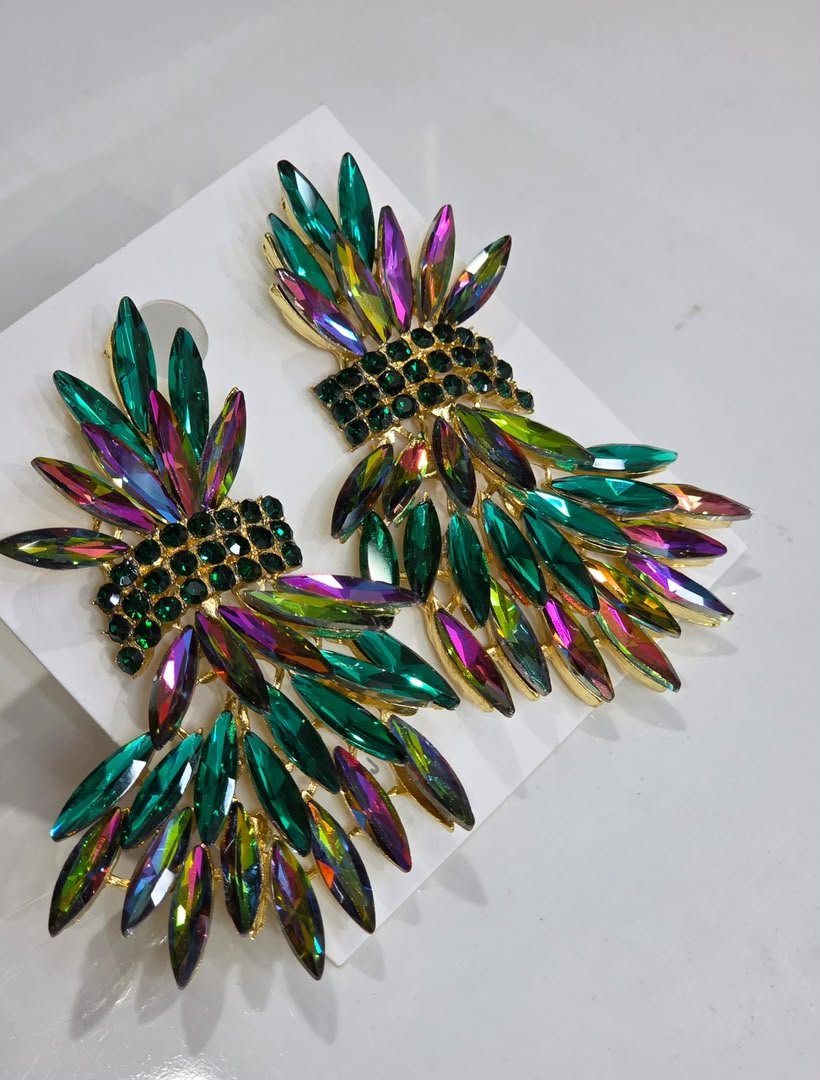 Multicolour Crystal Leaf Statement Earrings